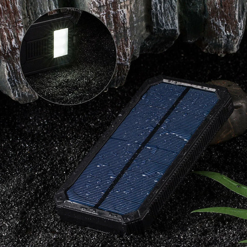 Factory Three Proofs solar power bank 20000 mAh rugged waterproof dustproof shockproof portable charger with polymer lithium ion cell and multi USB port output for outdoor camping hiking emergency use in orange yellow black green