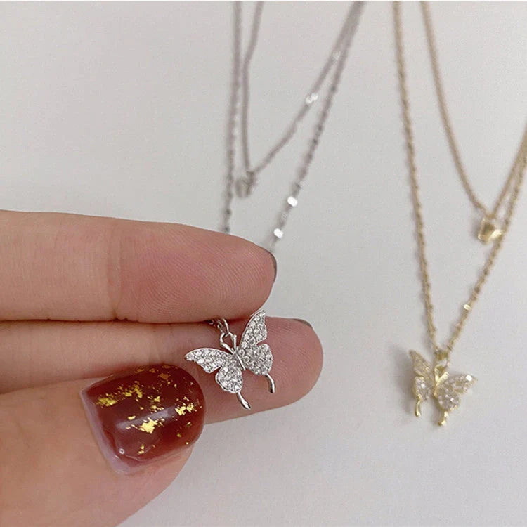 Elegant silver butterfly clavicle necklace for women, unique design