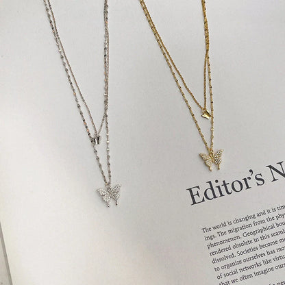 Elegant silver butterfly clavicle necklace for women, unique design