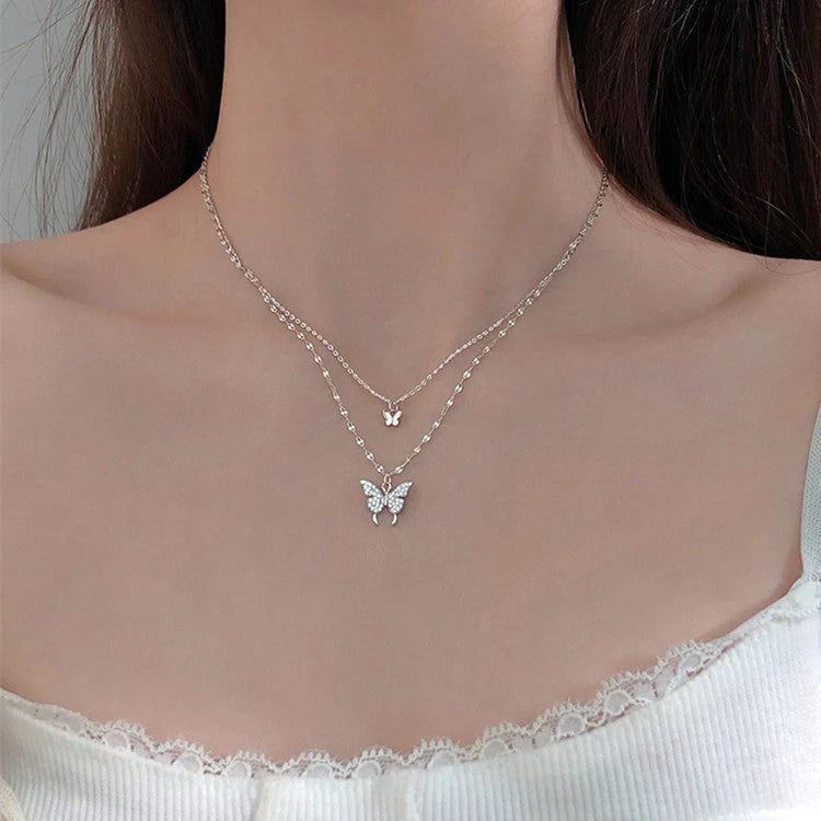 Elegant silver butterfly clavicle necklace for women, unique design