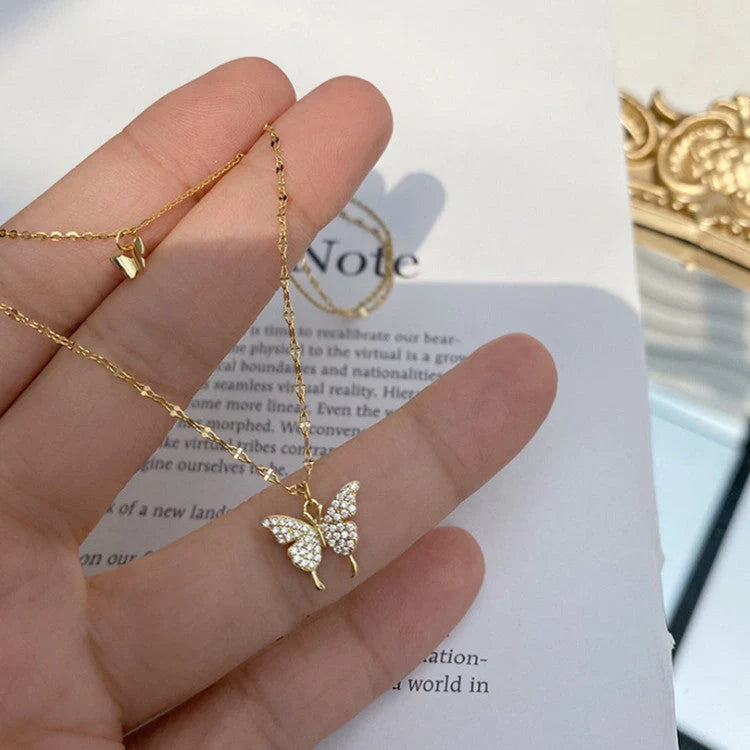Elegant silver butterfly clavicle necklace for women, unique design