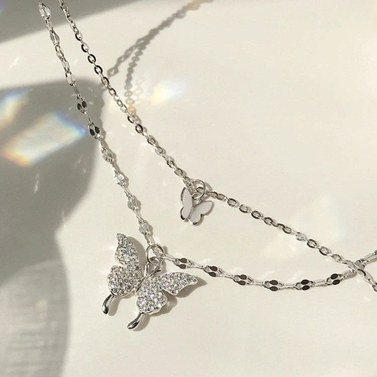 Elegant silver butterfly clavicle necklace for women, unique design