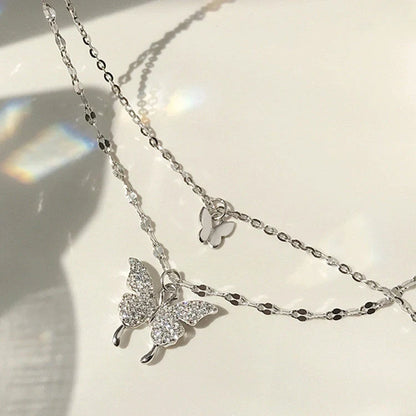 Elegant silver butterfly clavicle necklace for women, unique design