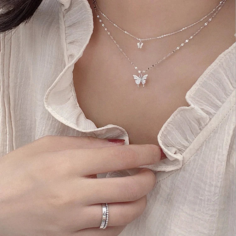 Elegant silver butterfly clavicle necklace for women, unique design
