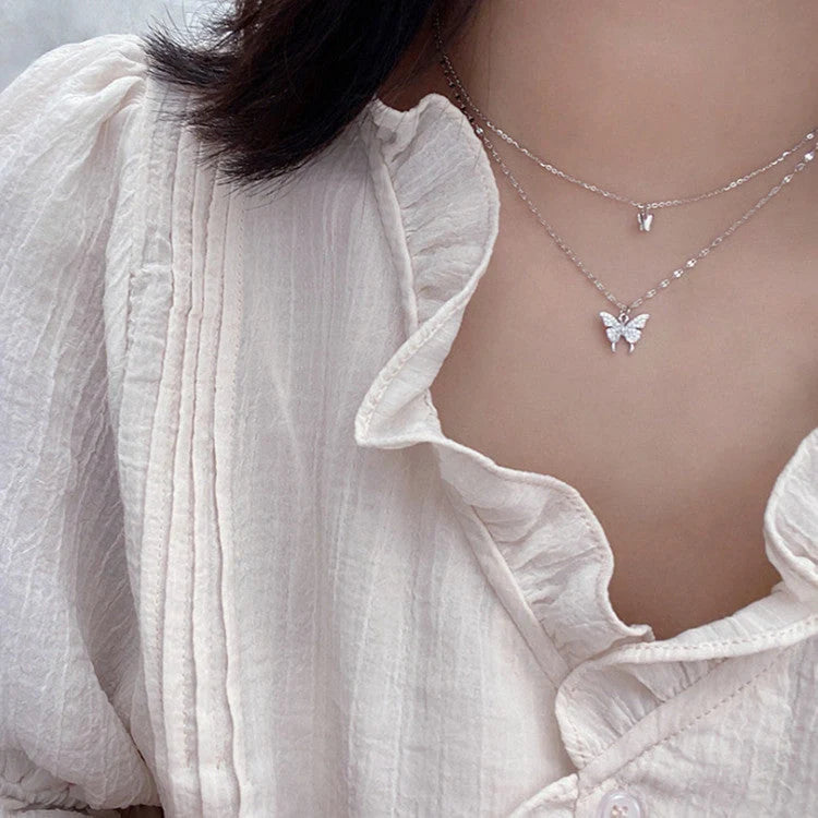 Elegant silver butterfly clavicle necklace for women, unique design