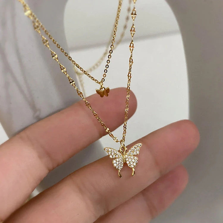 Elegant silver butterfly clavicle necklace for women, unique design