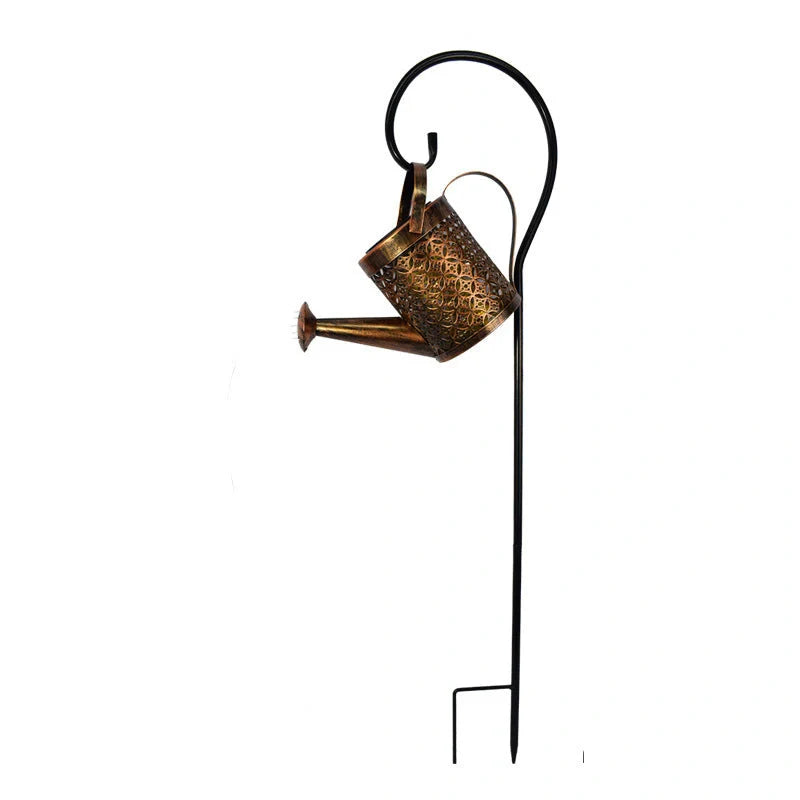 Solar-powered Enchanted Watering Can Garden Light with LED lights and hollow-out iron design