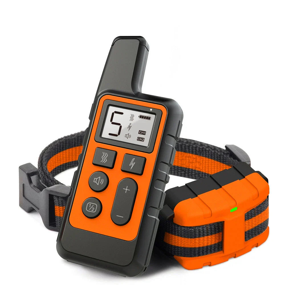 Electric dog training collar with remote control, adjustable levels, and waterproof design