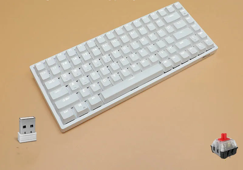 84-key three-mode mechanical keyboard with hot-swappable switches in black or white case