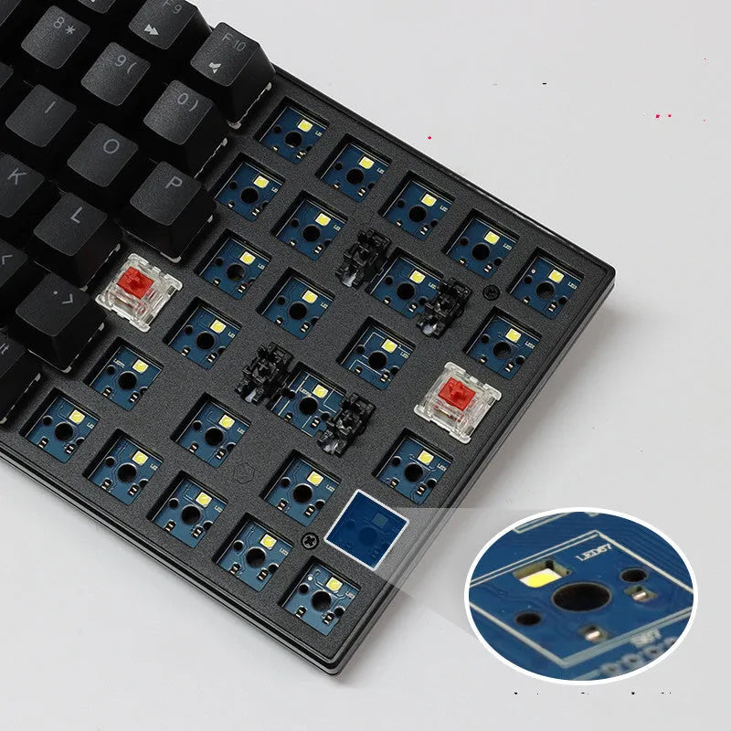 84-key three-mode mechanical keyboard with hot-swappable switches in black or white case