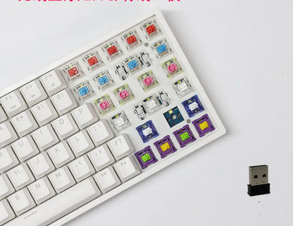 84-key three-mode mechanical keyboard with hot-swappable switches in black or white case