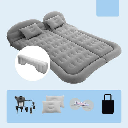 Luxury Inflatable Car Mattress for SUVs, featuring a plush flocking surface, convenient folding design, and easy inflation/deflation process for comfortable in-car napping and outdoor adventures.