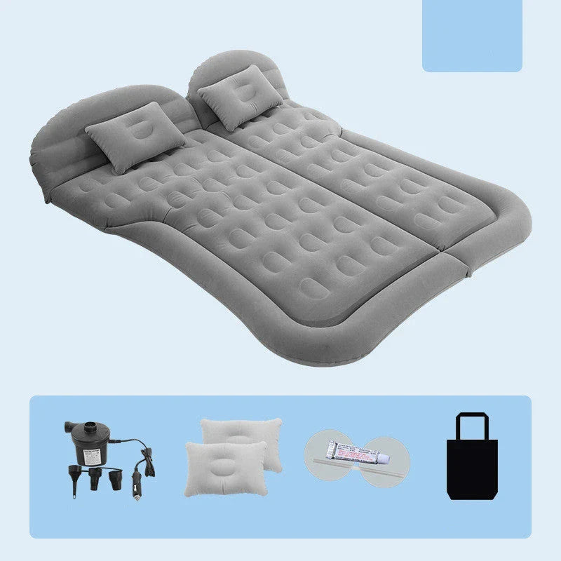 Luxury Inflatable Car Mattress for SUVs, featuring a plush flocking surface, convenient folding design, and easy inflation/deflation process for comfortable in-car napping and outdoor adventures.
