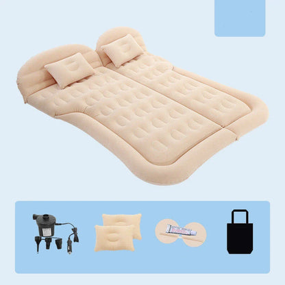 Luxury Inflatable Car Mattress for SUVs, featuring a plush flocking surface, convenient folding design, and easy inflation/deflation process for comfortable in-car napping and outdoor adventures.
