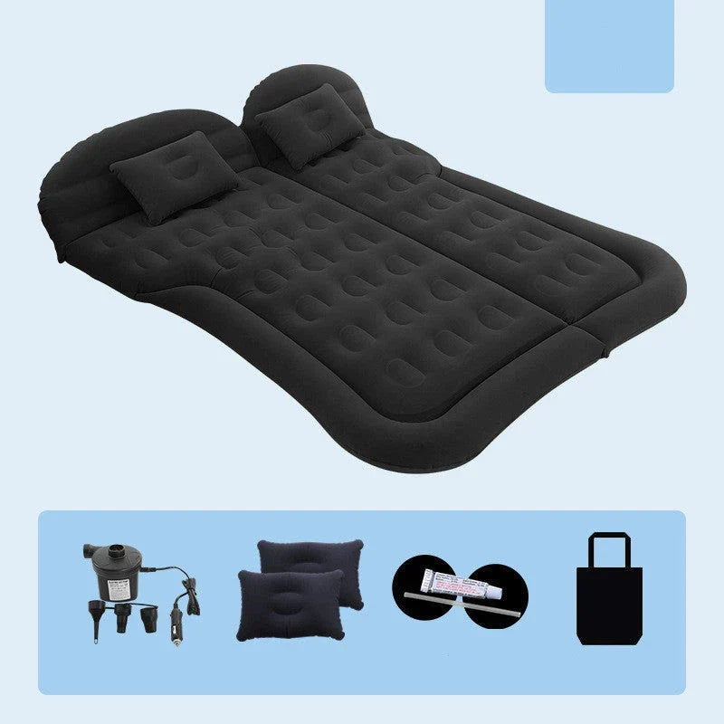Luxury Inflatable Car Mattress for SUVs, featuring a plush flocking surface, convenient folding design, and easy inflation/deflation process for comfortable in-car napping and outdoor adventures.