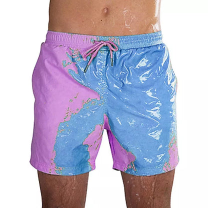 Men's colour-changing beach shorts in various colours, showing quick-dry and water-reactive features