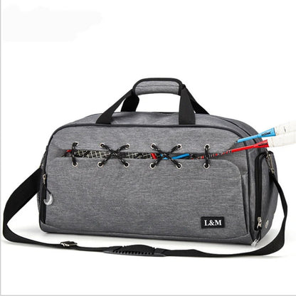 Durable sports gym bag with shoe compartment and wet-dry separation layer for organised storage