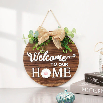 Rustic wooden door hanger with interchangeable seasonal plaques in a variety of holiday and home decor designs