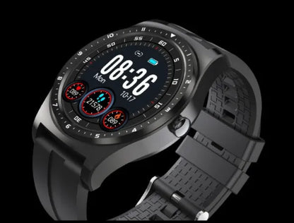Black full touch smart watch with heart rate monitor on a silicone strap, showing the 1.69-inch display.