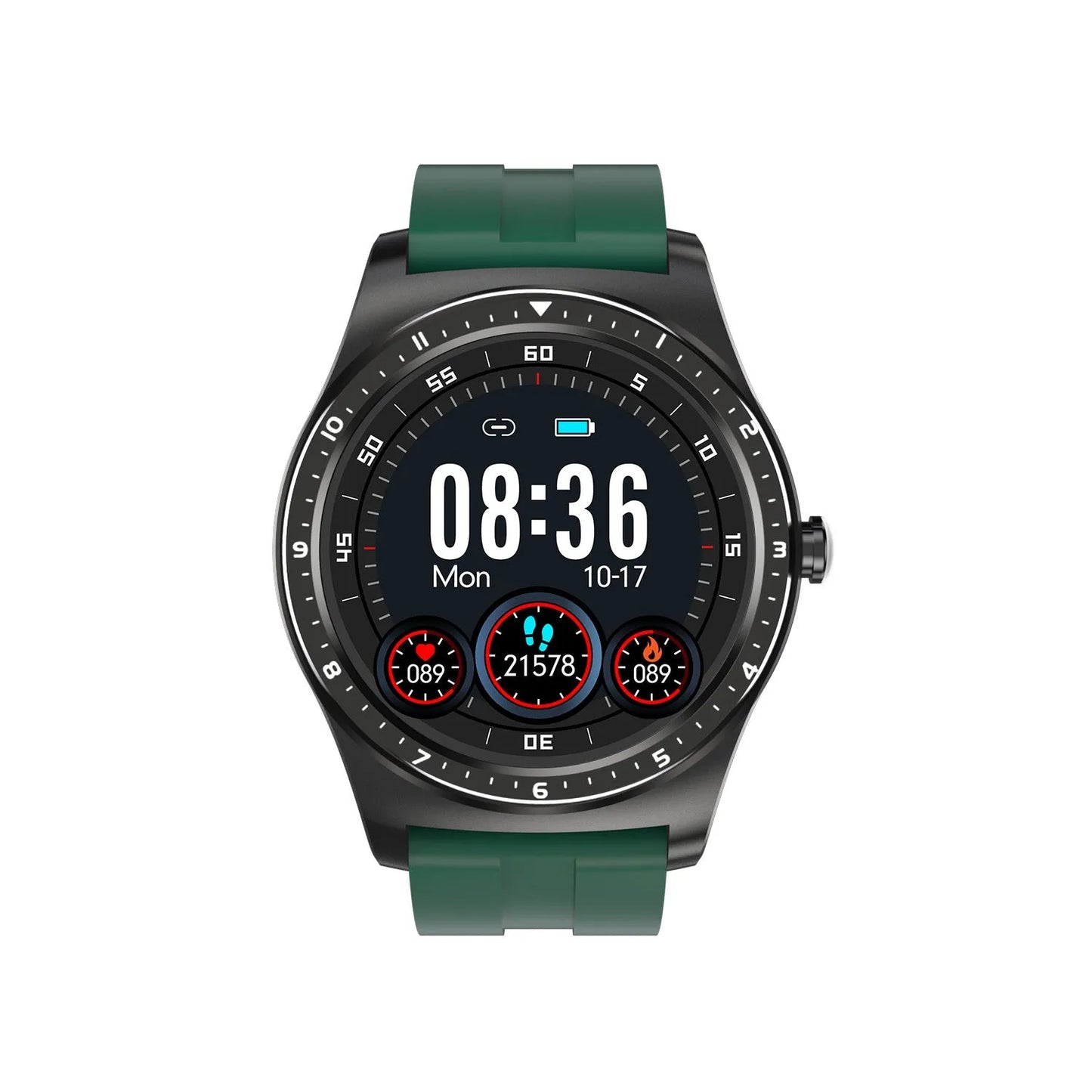 Black full touch smart watch with heart rate monitor on a silicone strap, showing the 1.69-inch display.