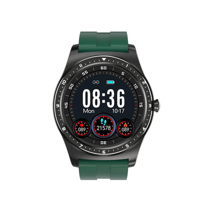 Black full touch smart watch with heart rate monitor on a silicone strap, showing the 1.69-inch display.