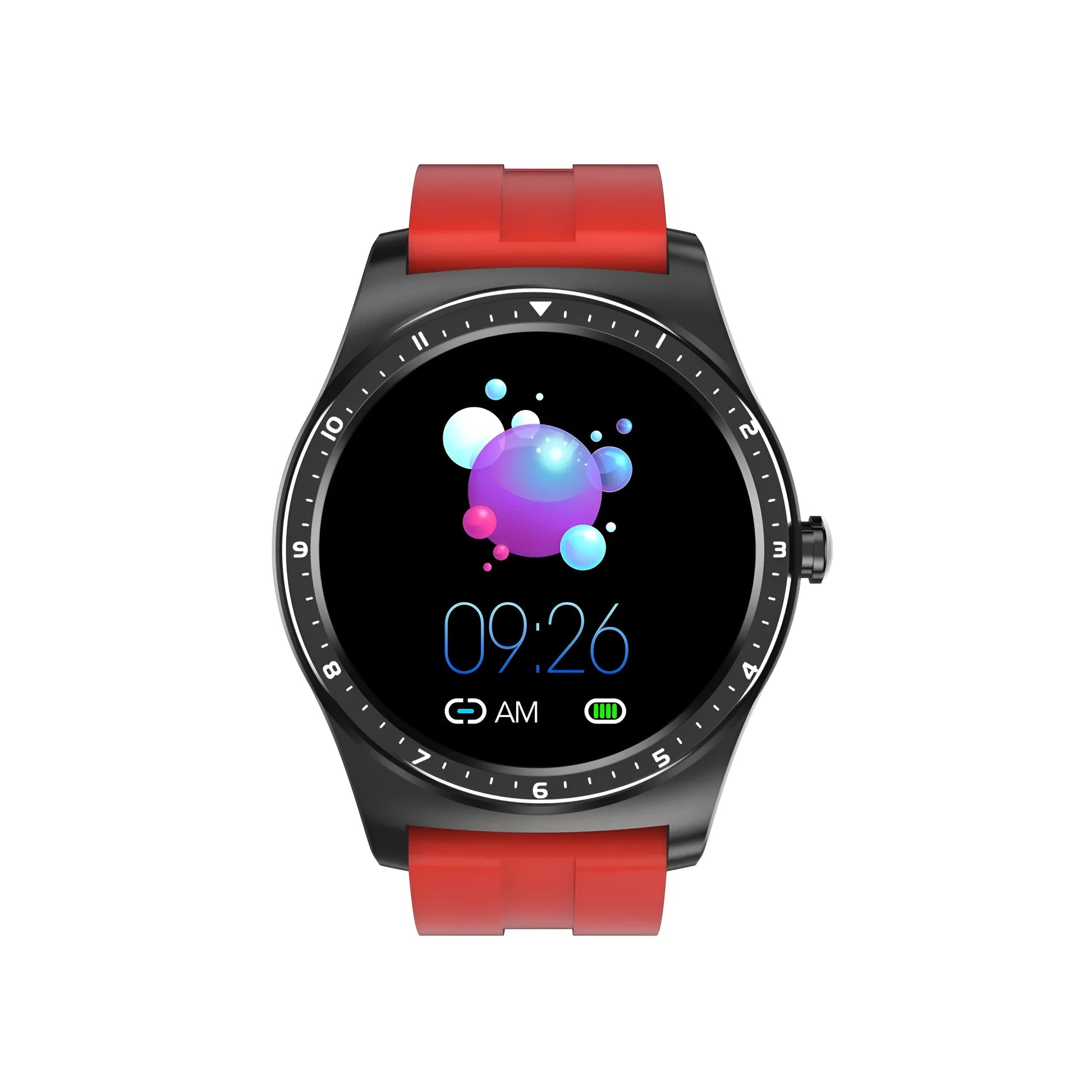 Black full touch smart watch with heart rate monitor on a silicone strap, showing the 1.69-inch display.