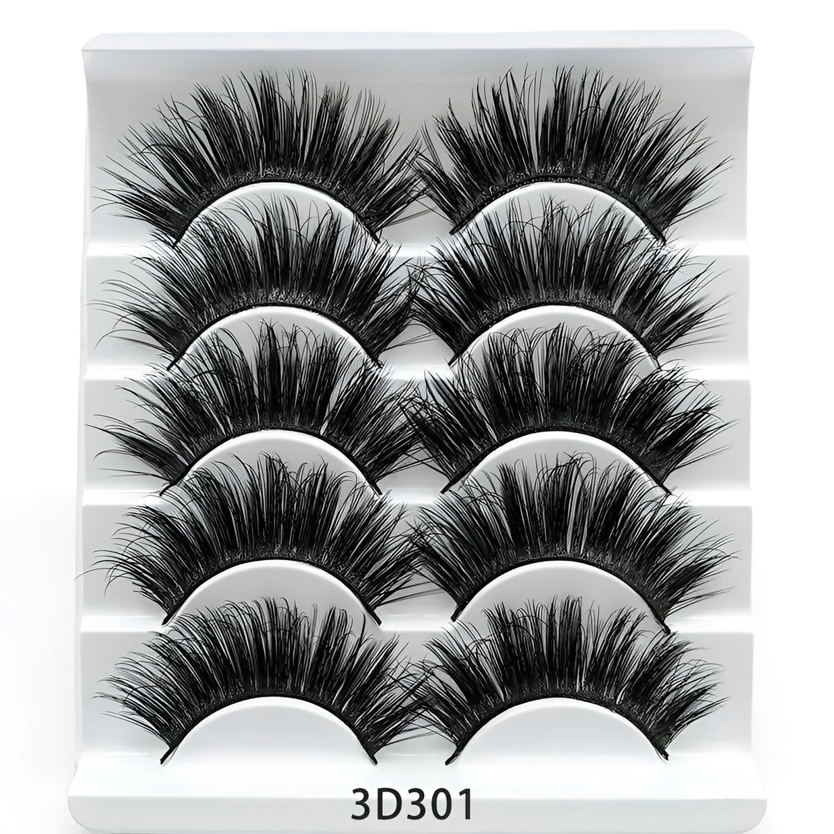 Five pairs of imitation mink false eyelashes with plastic cotton thread stem and cross section style, pure handmade