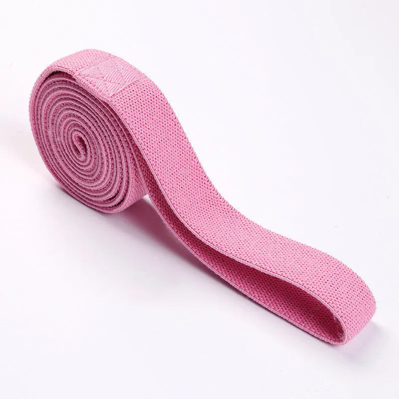 2M long yoga stretch band in cyan, 200cm x 4cm, polyester cotton latex silk, with mesh bag and manual