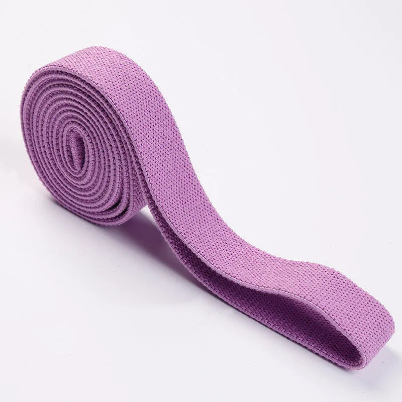 2M long yoga stretch band in cyan, 200cm x 4cm, polyester cotton latex silk, with mesh bag and manual