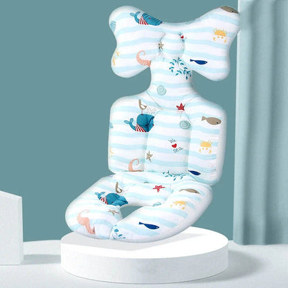 Padded baby stroller cushion in a variety of colorful, gender-neutral patterns for comfort and style