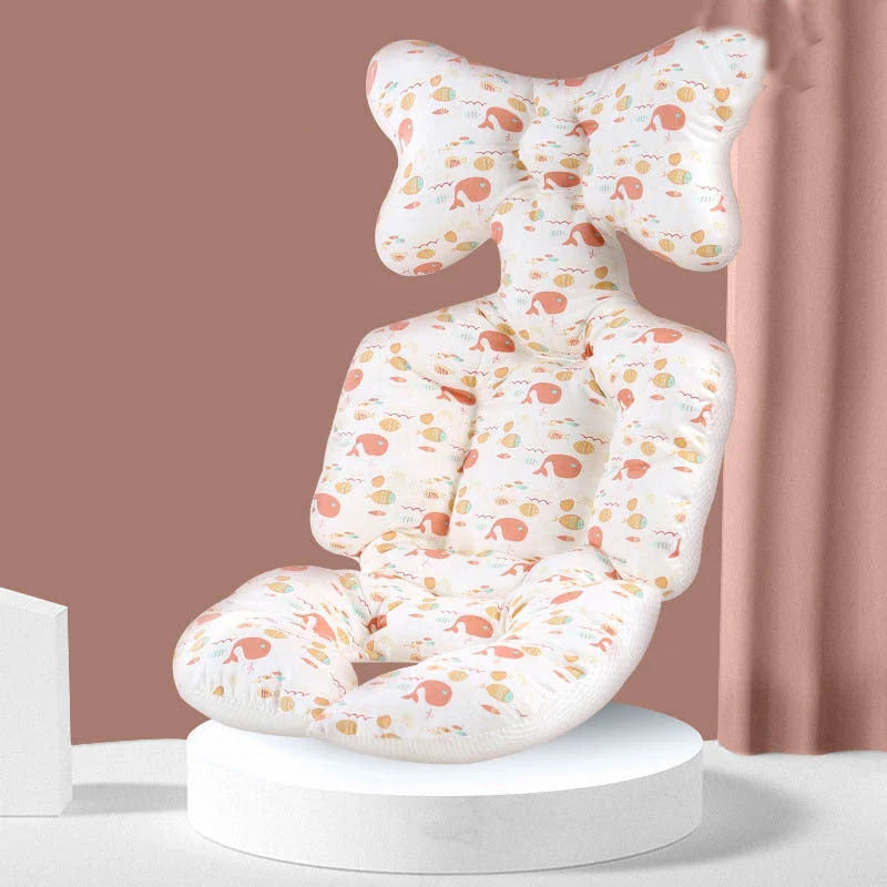 Padded baby stroller cushion in a variety of colorful, gender-neutral patterns for comfort and style