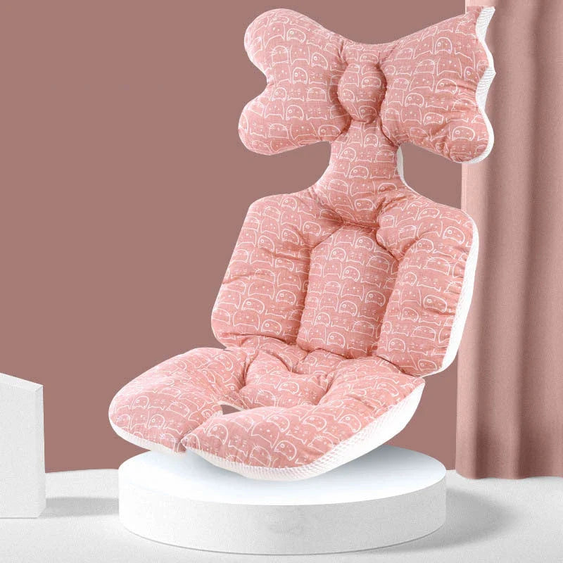 Padded baby stroller cushion in a variety of colorful, gender-neutral patterns for comfort and style