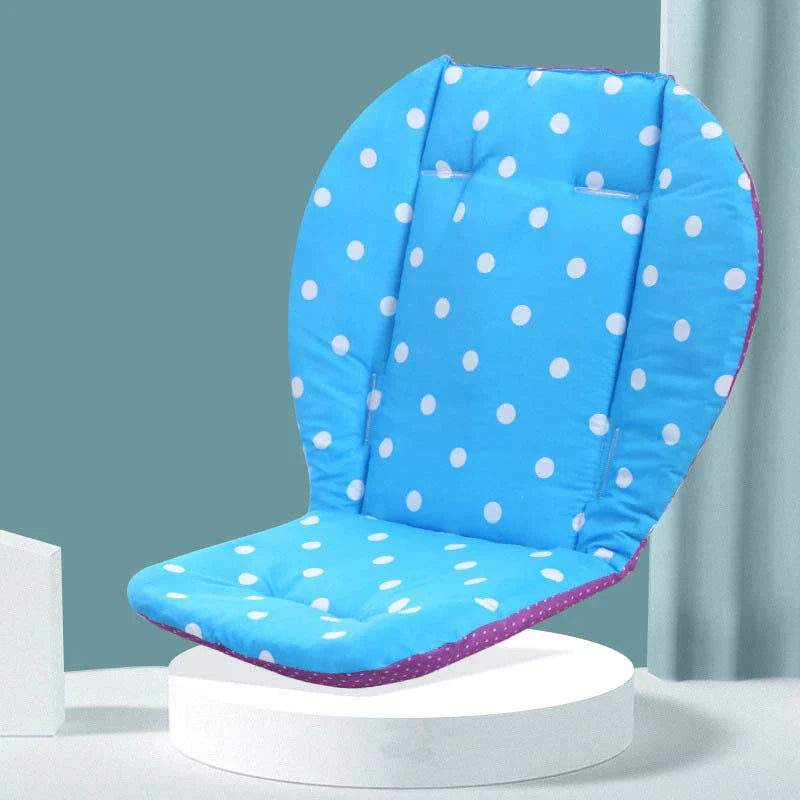 Padded baby stroller cushion in a variety of colorful, gender-neutral patterns for comfort and style