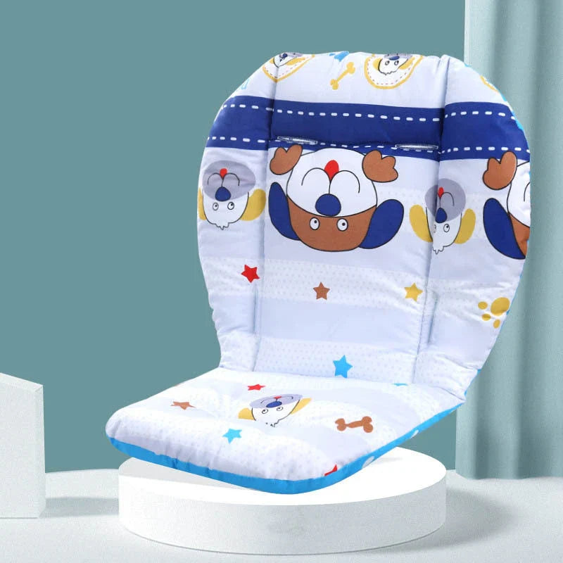 Padded baby stroller cushion in a variety of colorful, gender-neutral patterns for comfort and style