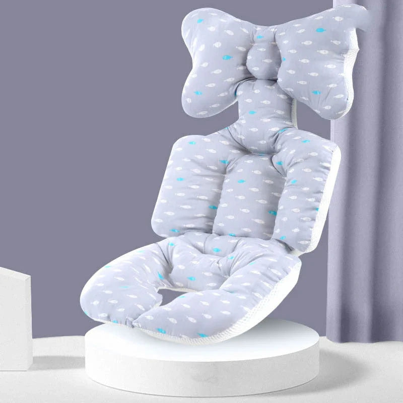 Padded baby stroller cushion in a variety of colorful, gender-neutral patterns for comfort and style