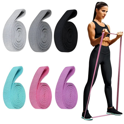 2M long yoga stretch band in cyan, 200cm x 4cm, polyester cotton latex silk, with mesh bag and manual