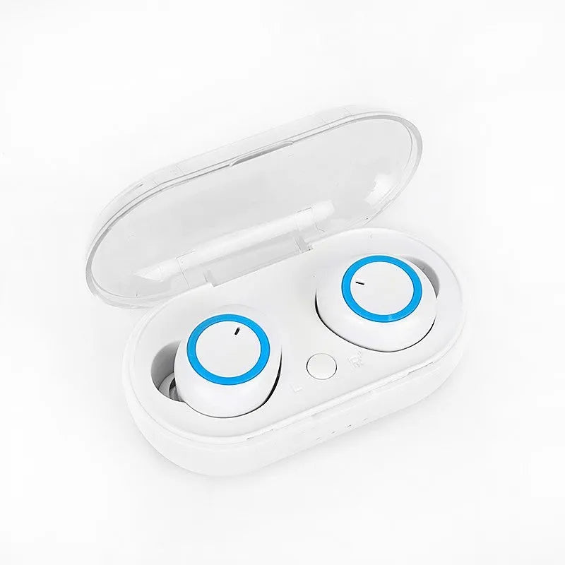 TWS Bluetooth headset with earplug-style bilateral stereo design in black and white colour options