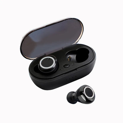 TWS Bluetooth headset with earplug-style bilateral stereo design in black and white colour options