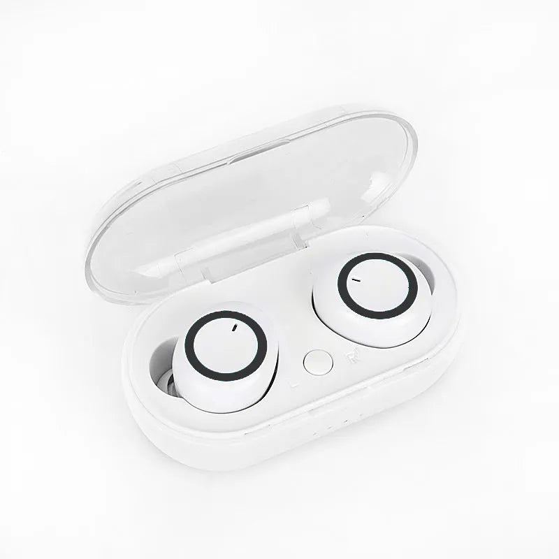 TWS Bluetooth headset with earplug-style bilateral stereo design in black and white colour options