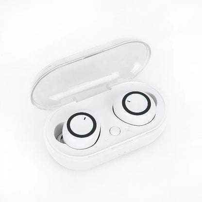 TWS Bluetooth headset with earplug-style bilateral stereo design in black and white colour options