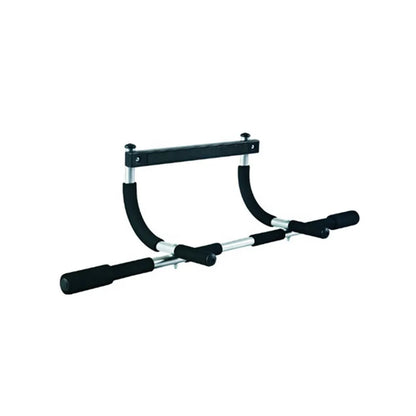 Black steel wall-mounted pull-up bar with mounting brackets for home gym installation