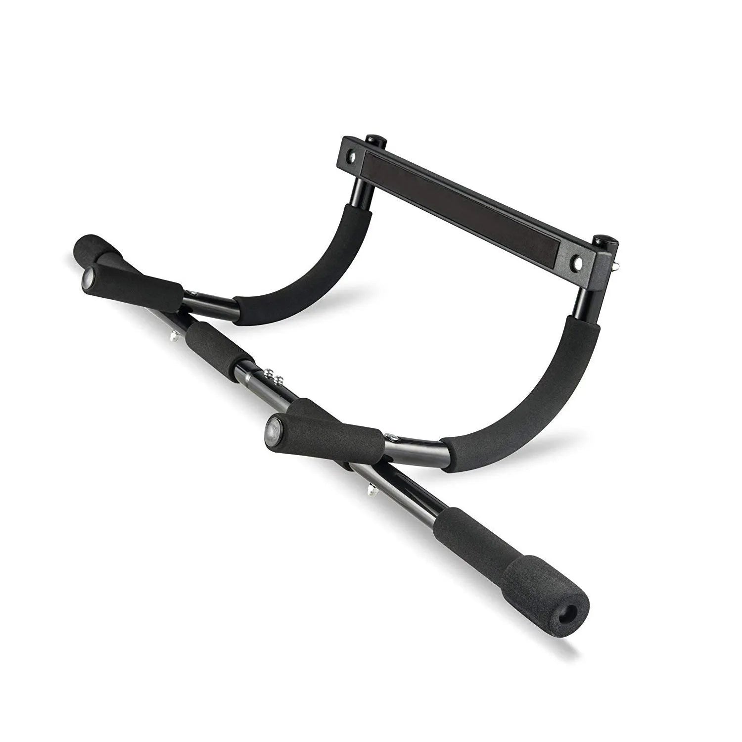 Black steel wall-mounted pull-up bar with mounting brackets for home gym installation