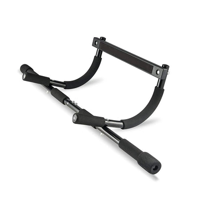Black steel wall-mounted pull-up bar with mounting brackets for home gym installation
