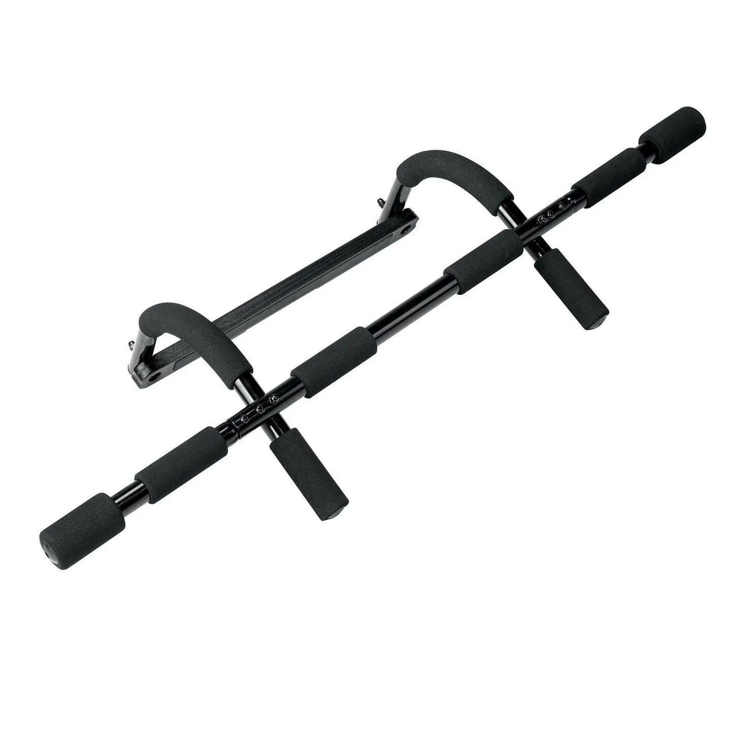 Black steel wall-mounted pull-up bar with mounting brackets for home gym installation