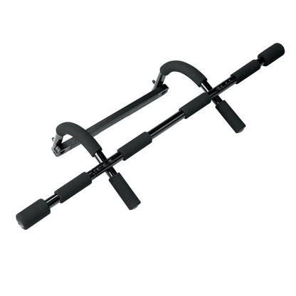 Black steel wall-mounted pull-up bar with mounting brackets for home gym installation