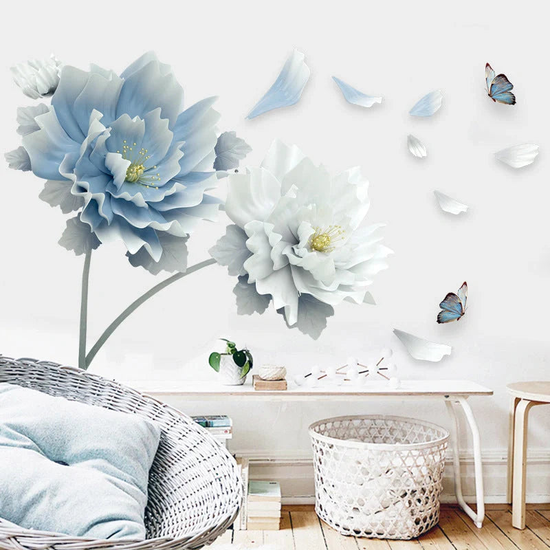 Elegant floral wall mural with vibrant blooms, perfect for adding natural beauty to bedrooms