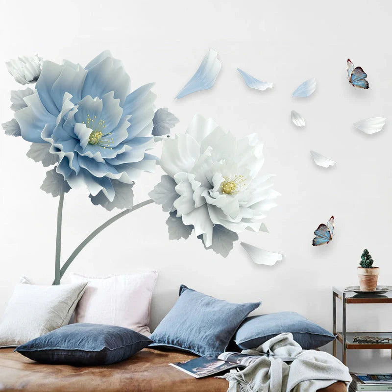 Elegant floral wall mural with vibrant blooms, perfect for adding natural beauty to bedrooms