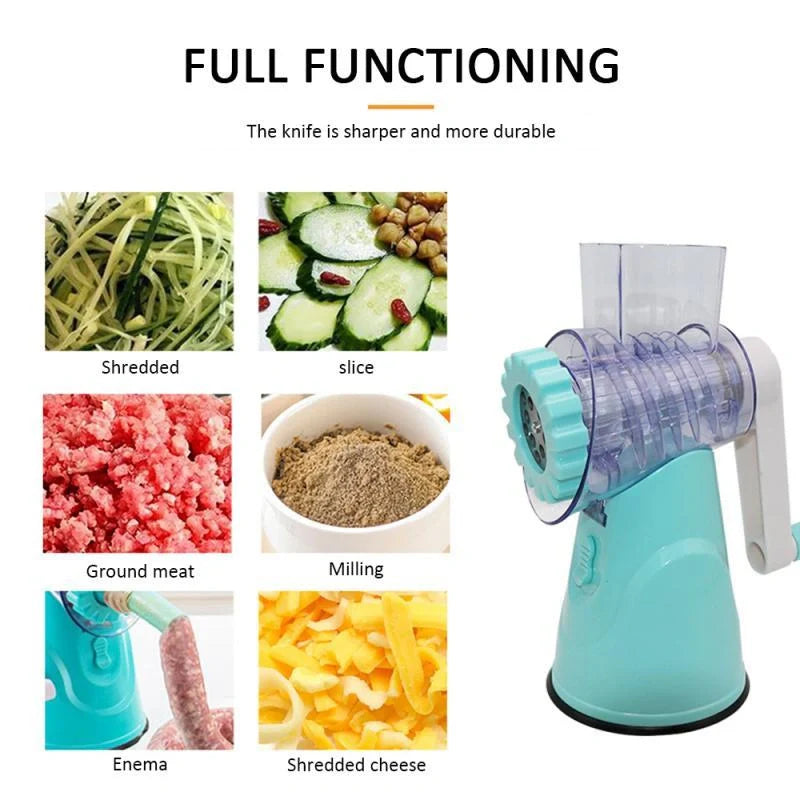4 in 1 manual vegetable cutter slicer with stainless steel blades on kitchen counter