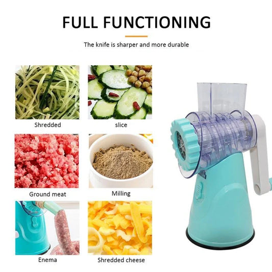 4 in 1 manual vegetable cutter slicer with stainless steel blades on kitchen counter