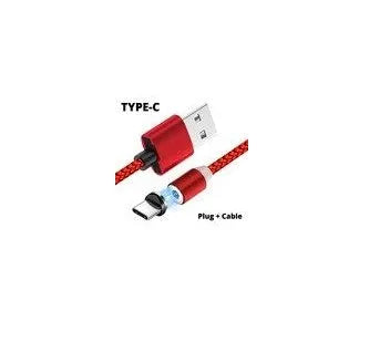 Magnetic USB charging cable with interchangeable Type C, Micro USB and IOS connectors in black and red